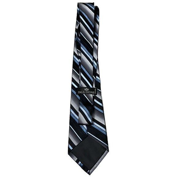 PAUL DIONE Tie 100% Silk Blue Black Diagonal Stripe Necktie Long 65” Handmade - Picture 3 of 4